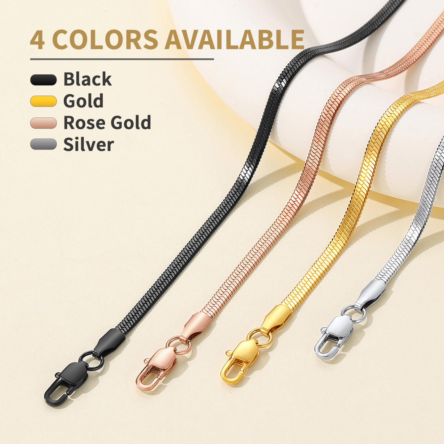 FindChic Stainless Steel Herringbone Necklace for Women, 3MM & 5MM Short Double Layered Choker Flat Snake Chain for Birthday Christmas with Gift Box