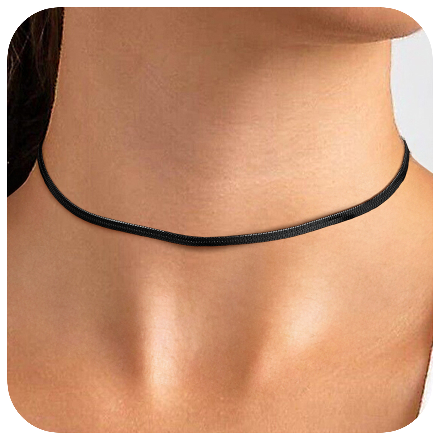 FindChic Stainless Steel Herringbone Necklace for Women, 3MM & 5MM Short Double Layered Choker Flat Snake Chain for Birthday Christmas with Gift Box