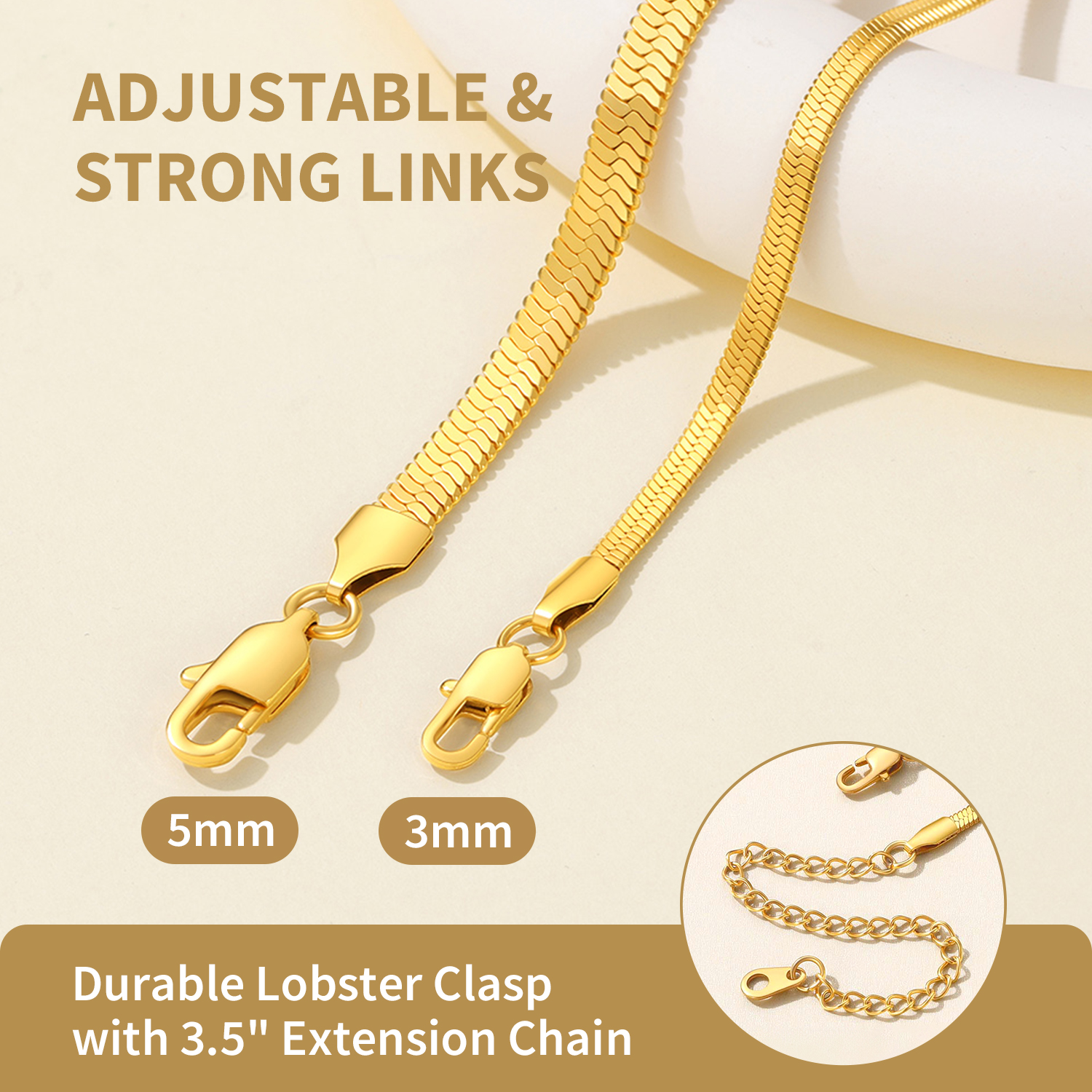 FindChic Stainless Steel Herringbone Necklace for Women, 3MM & 5MM Short Double Layered Choker Flat Snake Chain for Birthday Christmas with Gift Box