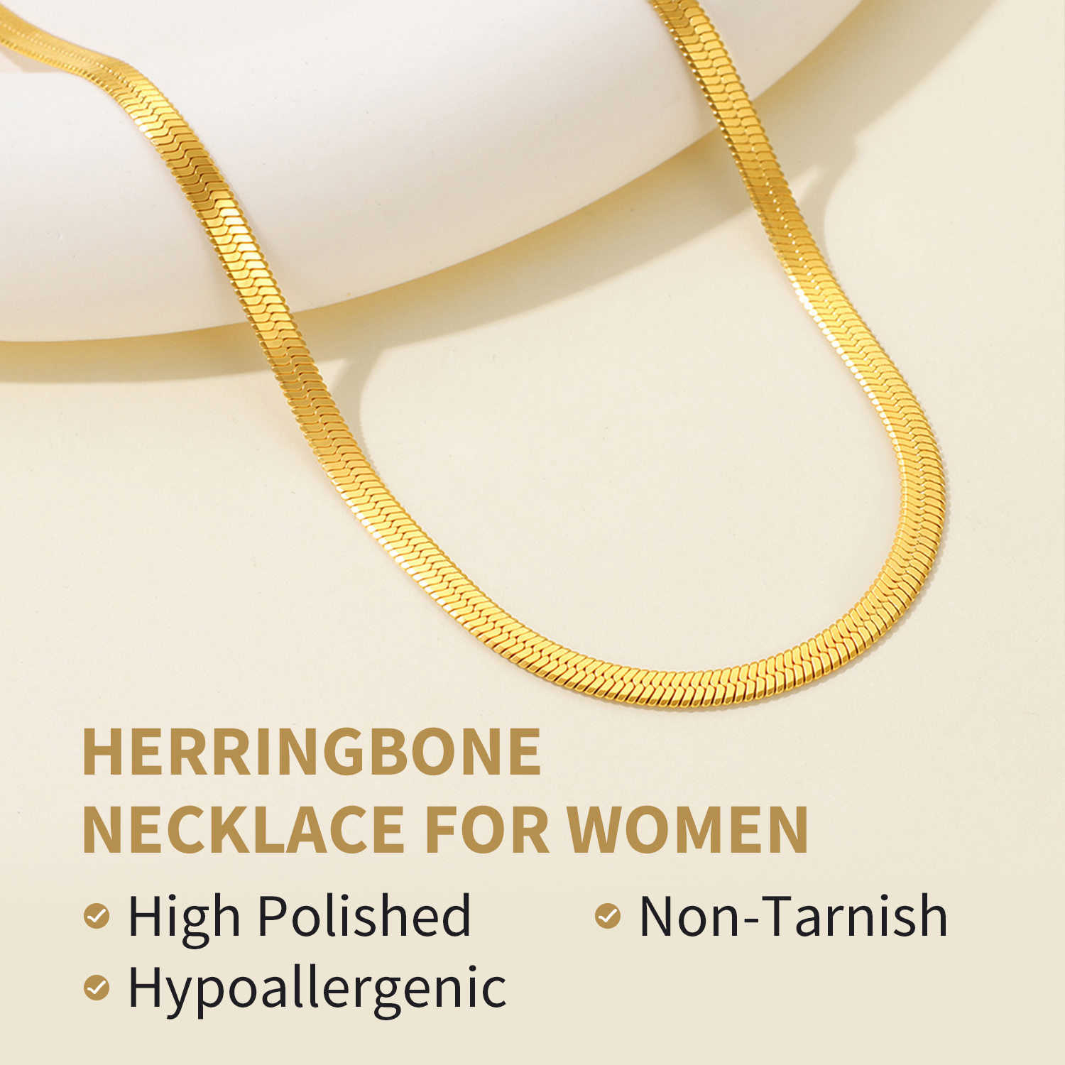 FindChic Stainless Steel Herringbone Necklace for Women, 3MM & 5MM Short Double Layered Choker Flat Snake Chain for Birthday Christmas with Gift Box