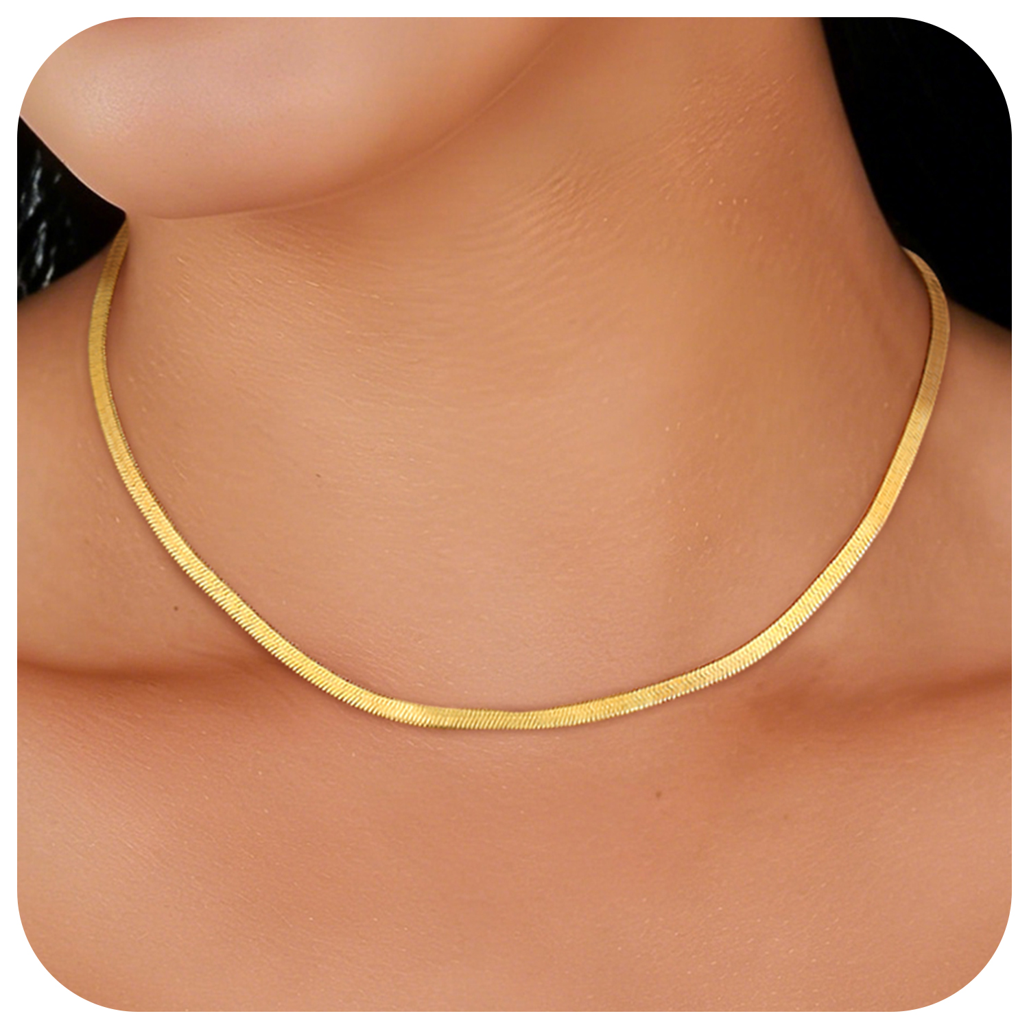 FindChic Stainless Steel Herringbone Necklace for Women, 3MM & 5MM Short Double Layered Choker Flat Snake Chain for Birthday Christmas with Gift Box