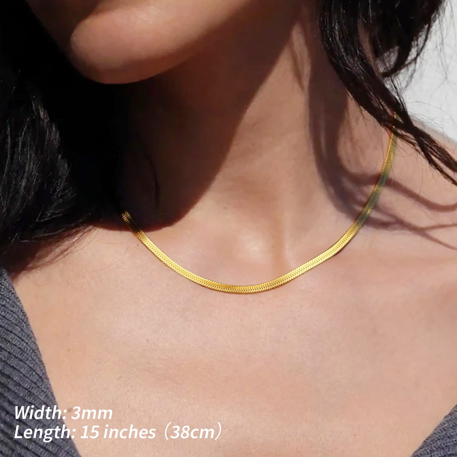 FindChic Stainless Steel Herringbone Necklace for Women, 3MM & 5MM Short Double Layered Choker Flat Snake Chain for Birthday Christmas with Gift Box