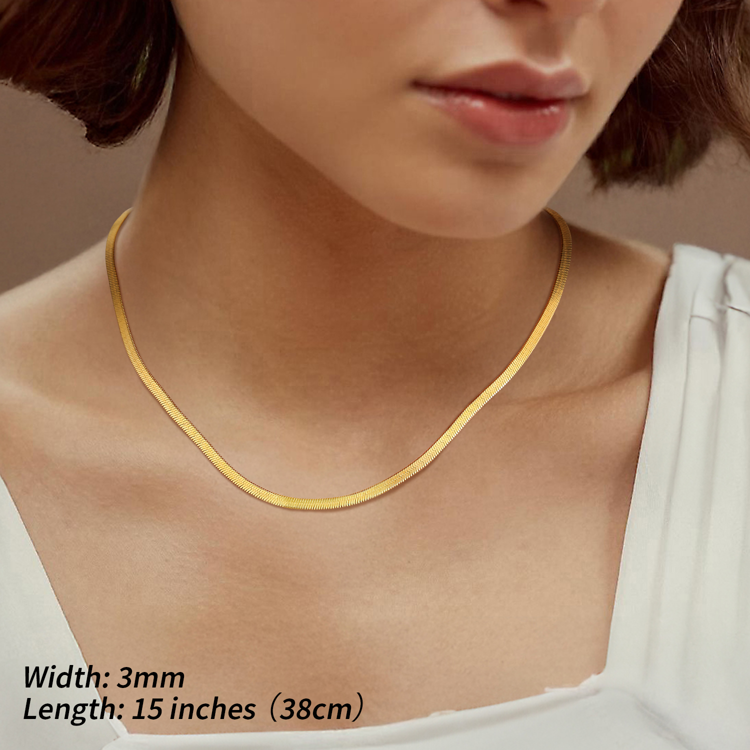 FindChic Stainless Steel Herringbone Necklace for Women, 3MM & 5MM Short Double Layered Choker Flat Snake Chain for Birthday Christmas with Gift Box