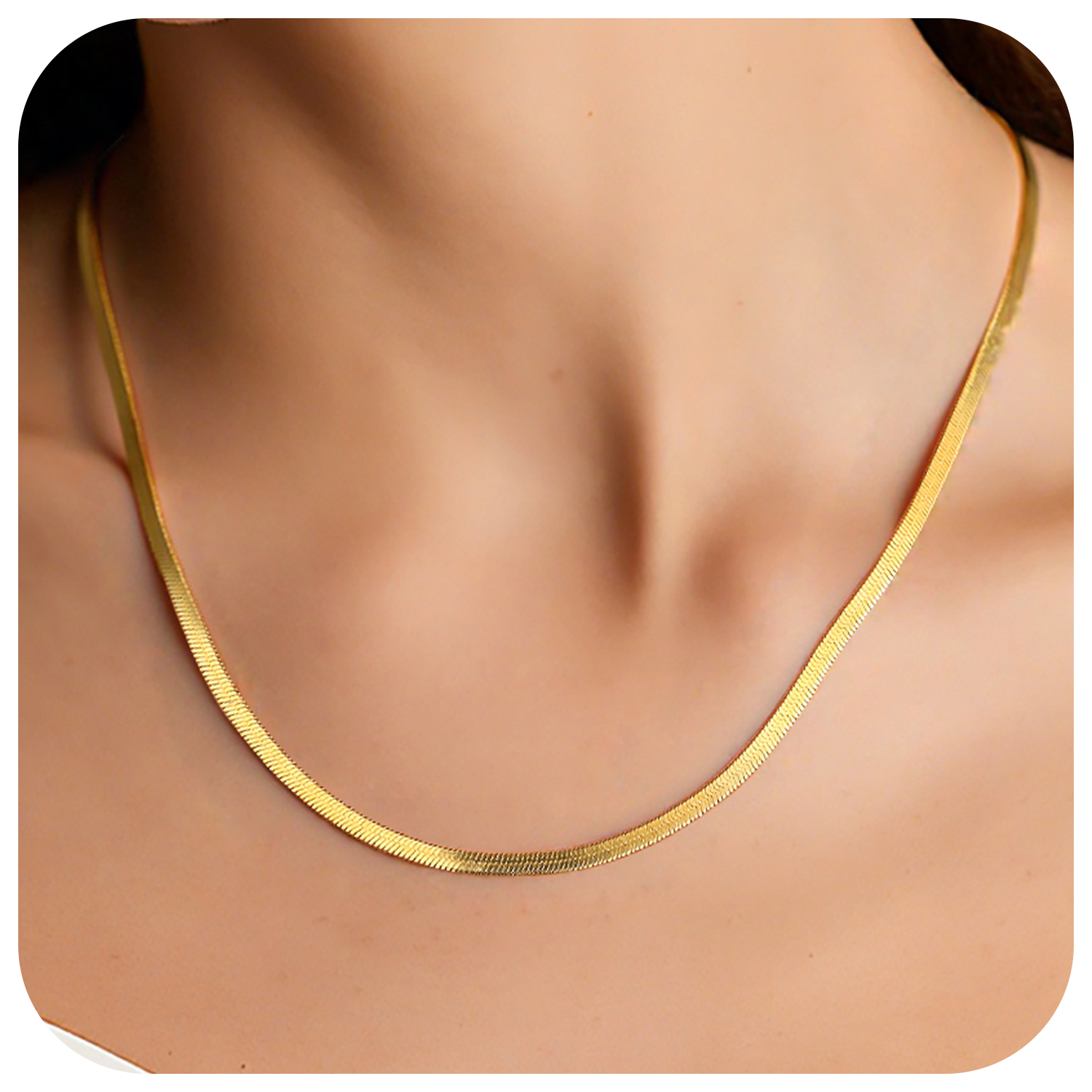 FindChic Stainless Steel Herringbone Necklace for Women, 3MM & 5MM Short Double Layered Choker Flat Snake Chain for Birthday Christmas with Gift Box