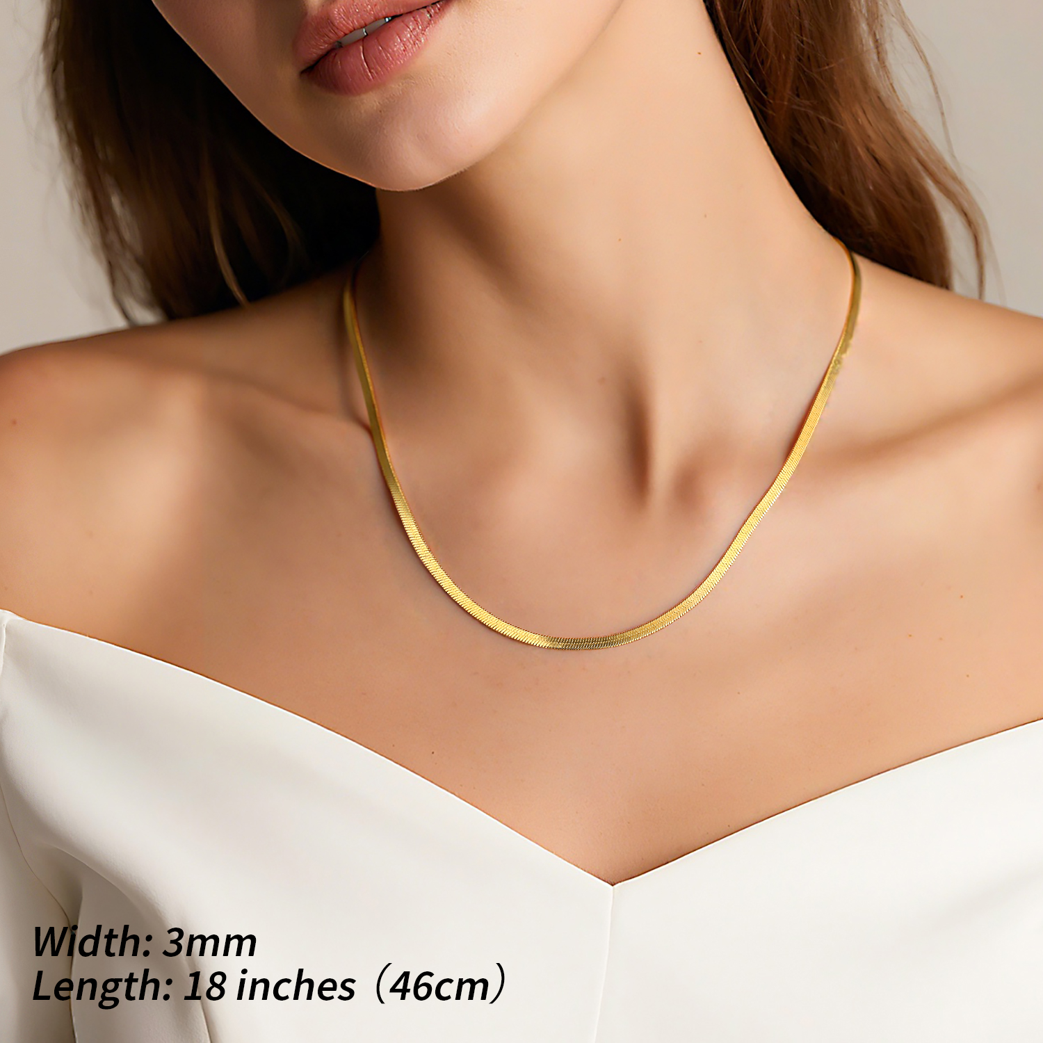 FindChic Stainless Steel Herringbone Necklace for Women, 3MM & 5MM Short Double Layered Choker Flat Snake Chain for Birthday Christmas with Gift Box