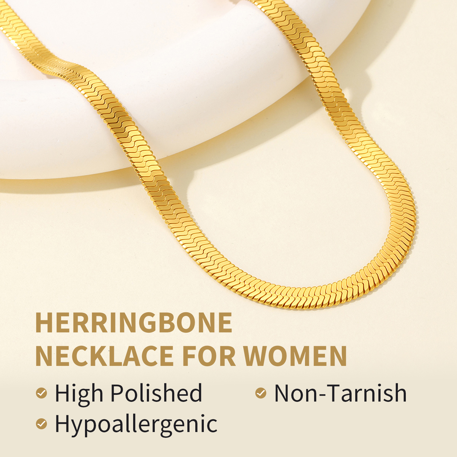 FindChic Stainless Steel Herringbone Necklace for Women, 3MM & 5MM Short Double Layered Choker Flat Snake Chain for Birthday Christmas with Gift Box