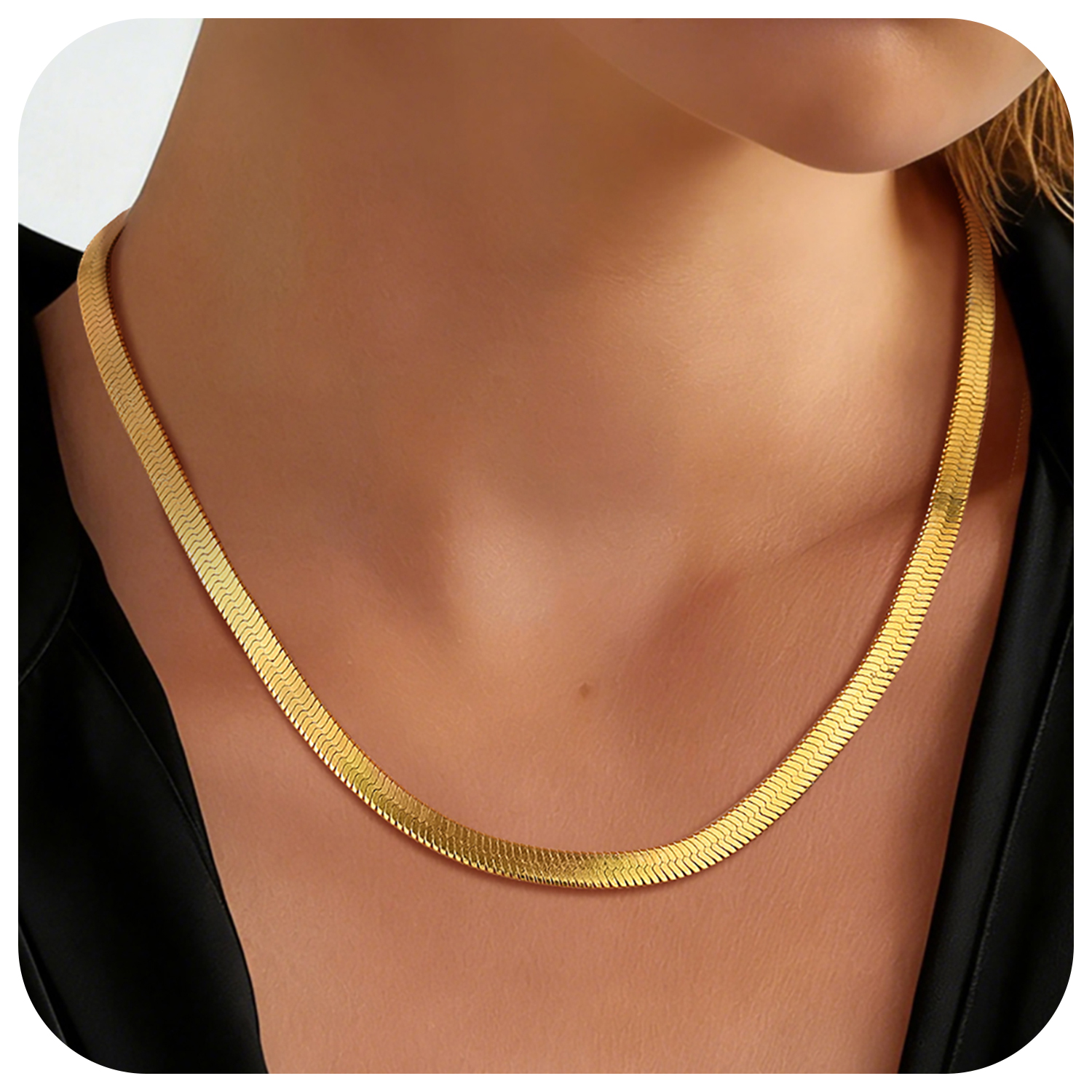 FindChic Stainless Steel Herringbone Necklace for Women, 3MM & 5MM Short Double Layered Choker Flat Snake Chain for Birthday Christmas with Gift Box