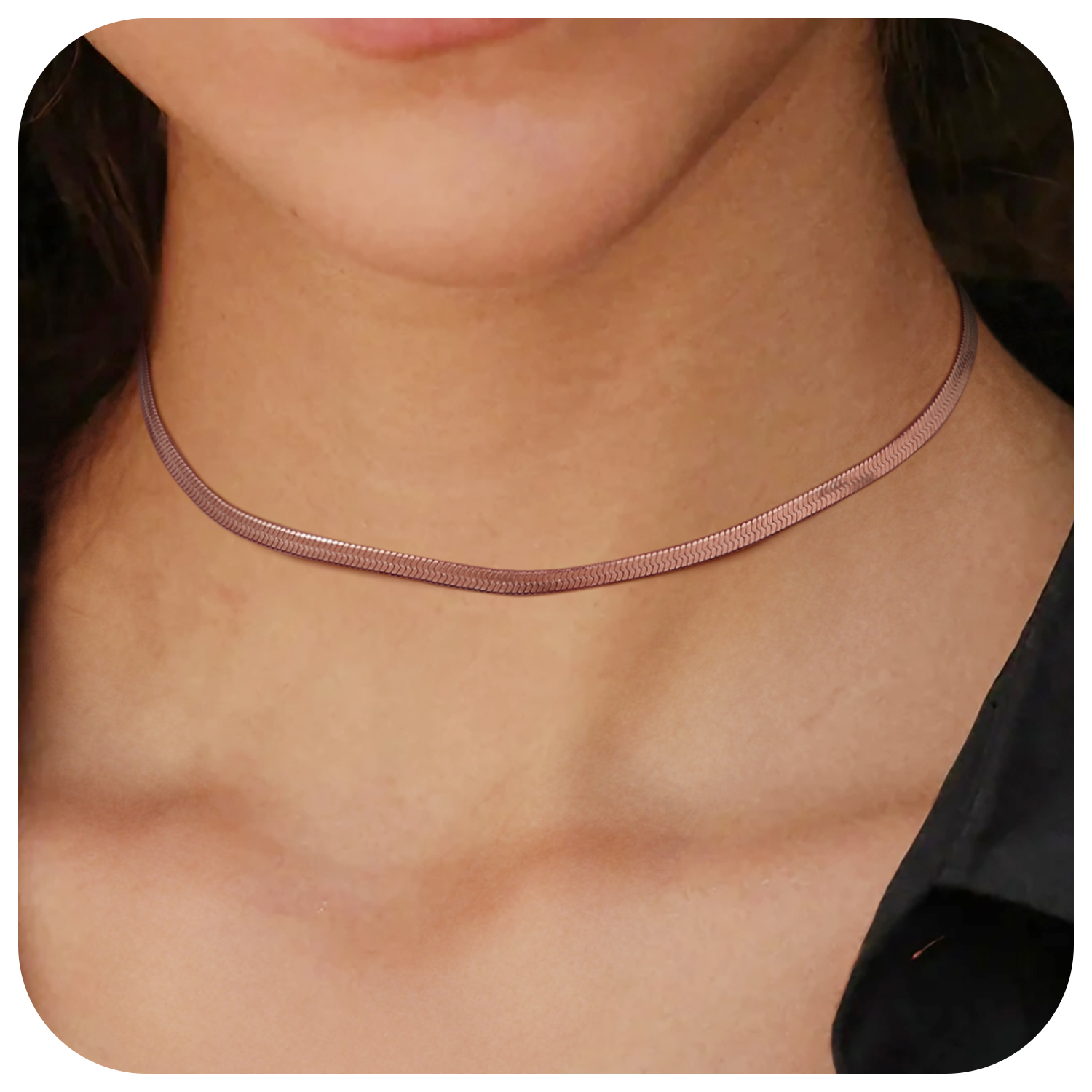 FindChic Stainless Steel Herringbone Necklace for Women, 3MM & 5MM Short Double Layered Choker Flat Snake Chain for Birthday Christmas with Gift Box