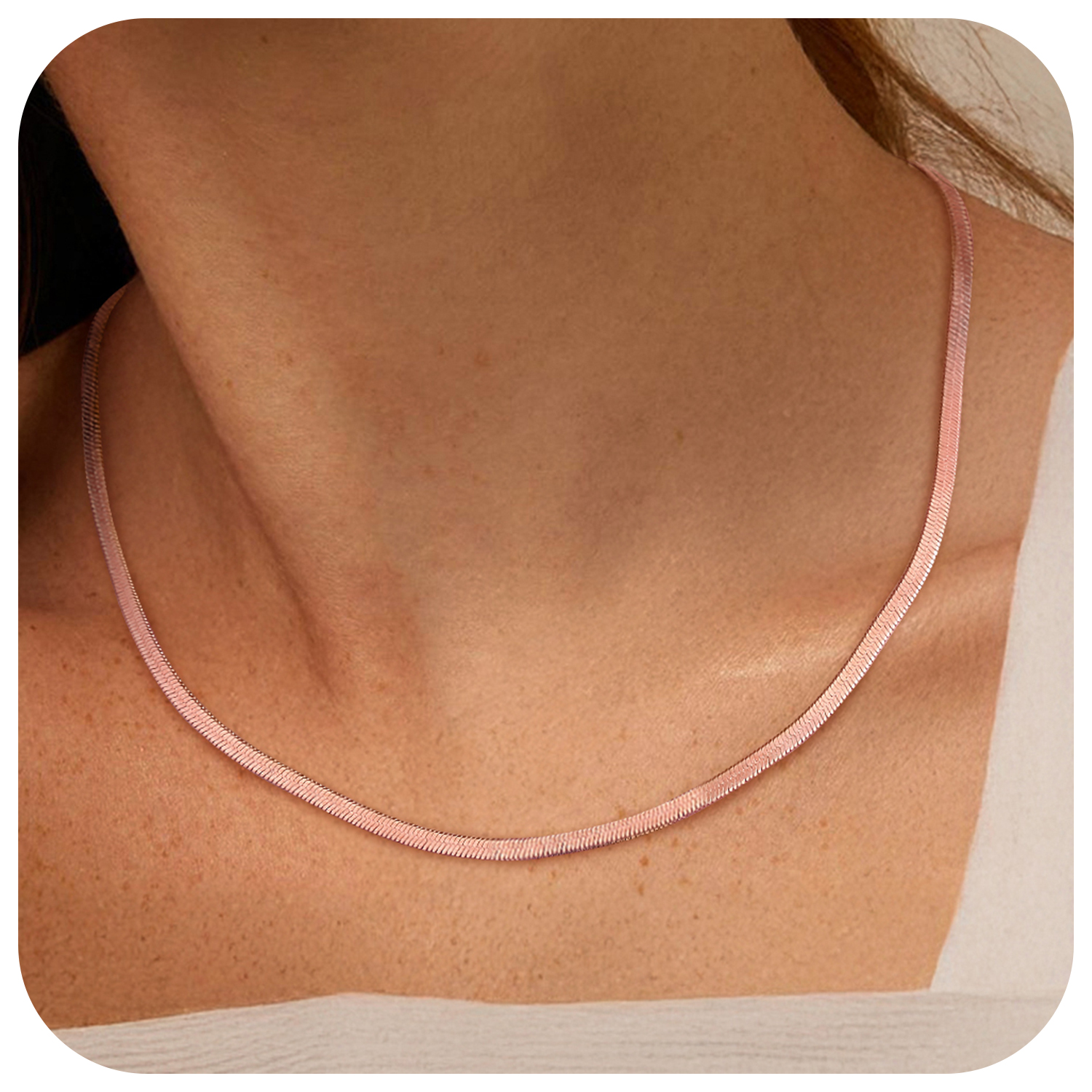 FindChic Stainless Steel Herringbone Necklace for Women, 3MM & 5MM Short Double Layered Choker Flat Snake Chain for Birthday Christmas with Gift Box