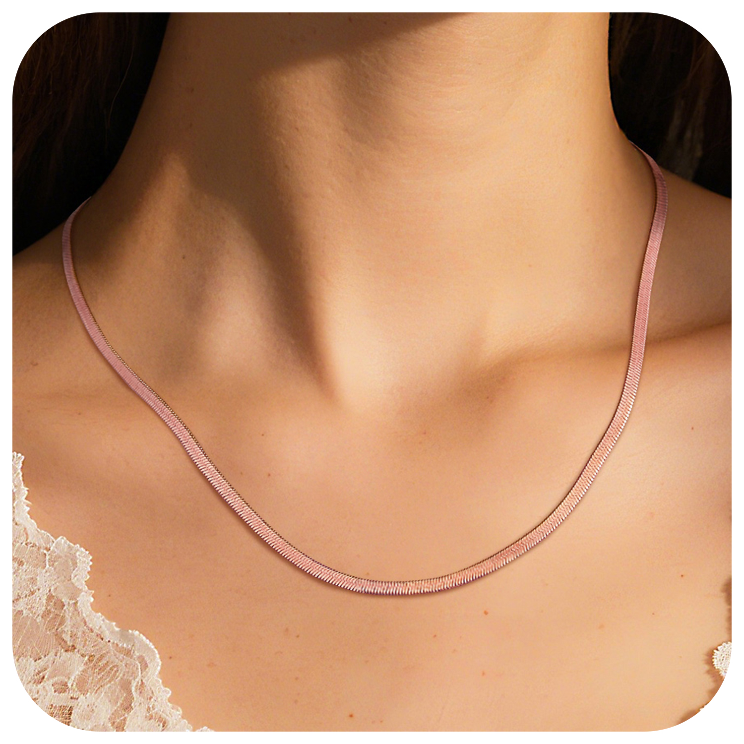 FindChic Stainless Steel Herringbone Necklace for Women, 3MM & 5MM Short Double Layered Choker Flat Snake Chain for Birthday Christmas with Gift Box