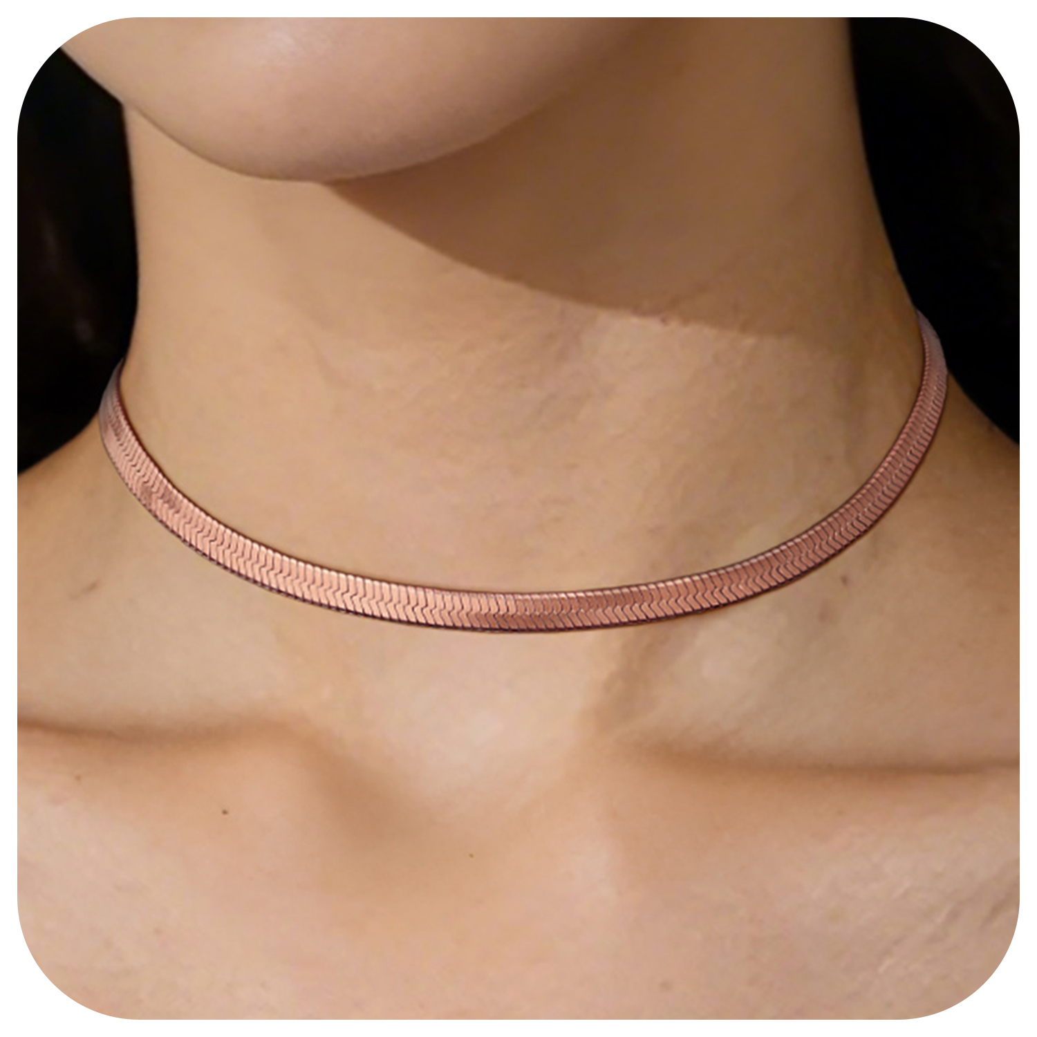 FindChic Stainless Steel Herringbone Necklace for Women, 3MM & 5MM Short Double Layered Choker Flat Snake Chain for Birthday Christmas with Gift Box