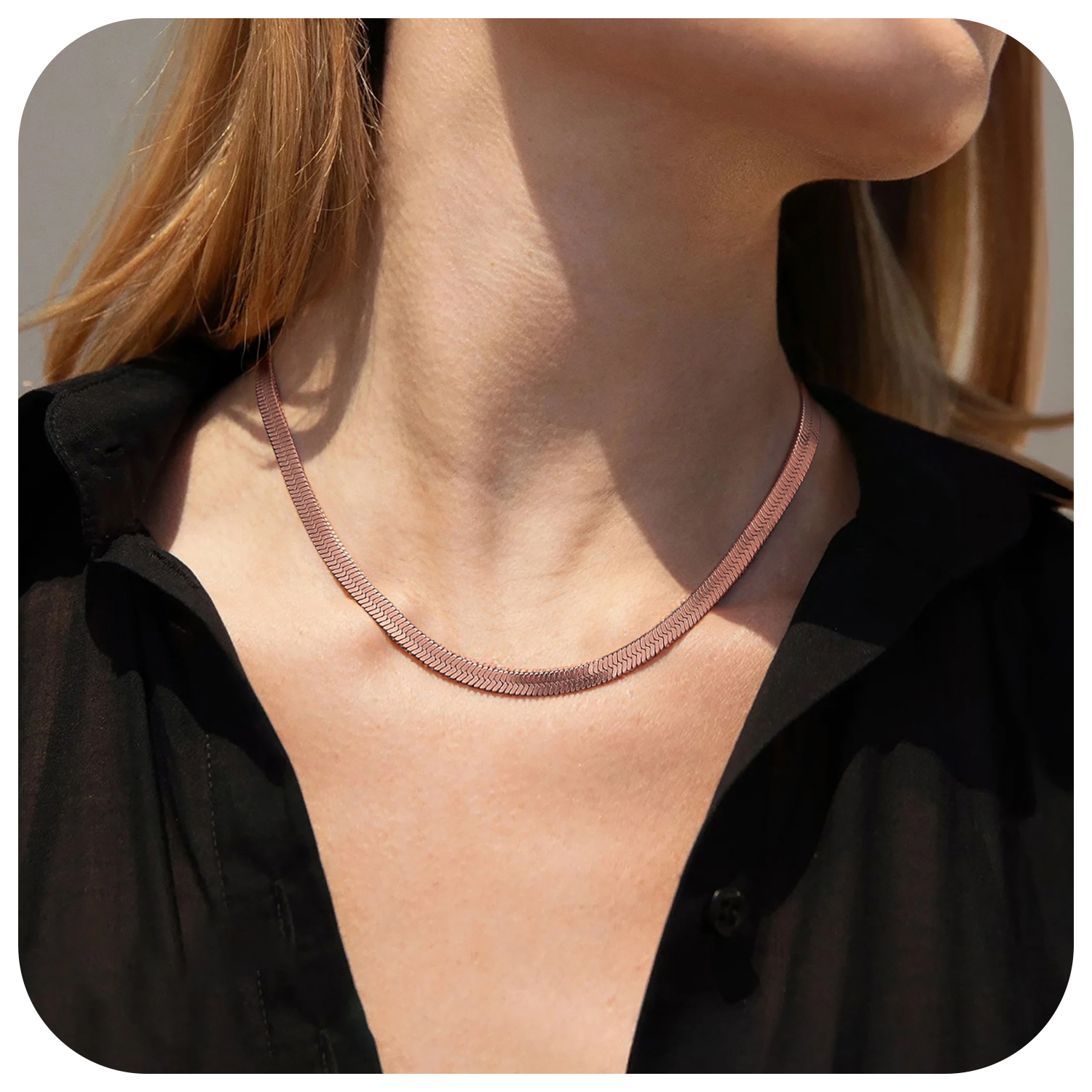 FindChic Stainless Steel Herringbone Necklace for Women, 3MM & 5MM Short Double Layered Choker Flat Snake Chain for Birthday Christmas with Gift Box