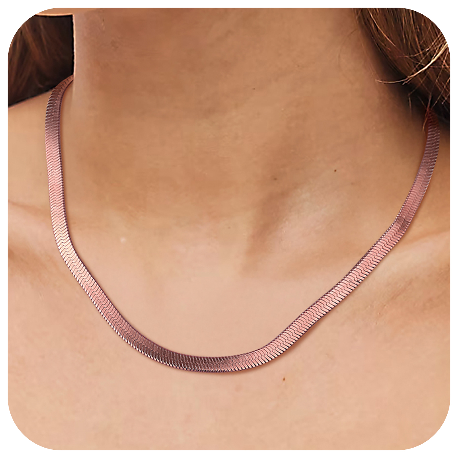 FindChic Stainless Steel Herringbone Necklace for Women, 3MM & 5MM Short Double Layered Choker Flat Snake Chain for Birthday Christmas with Gift Box