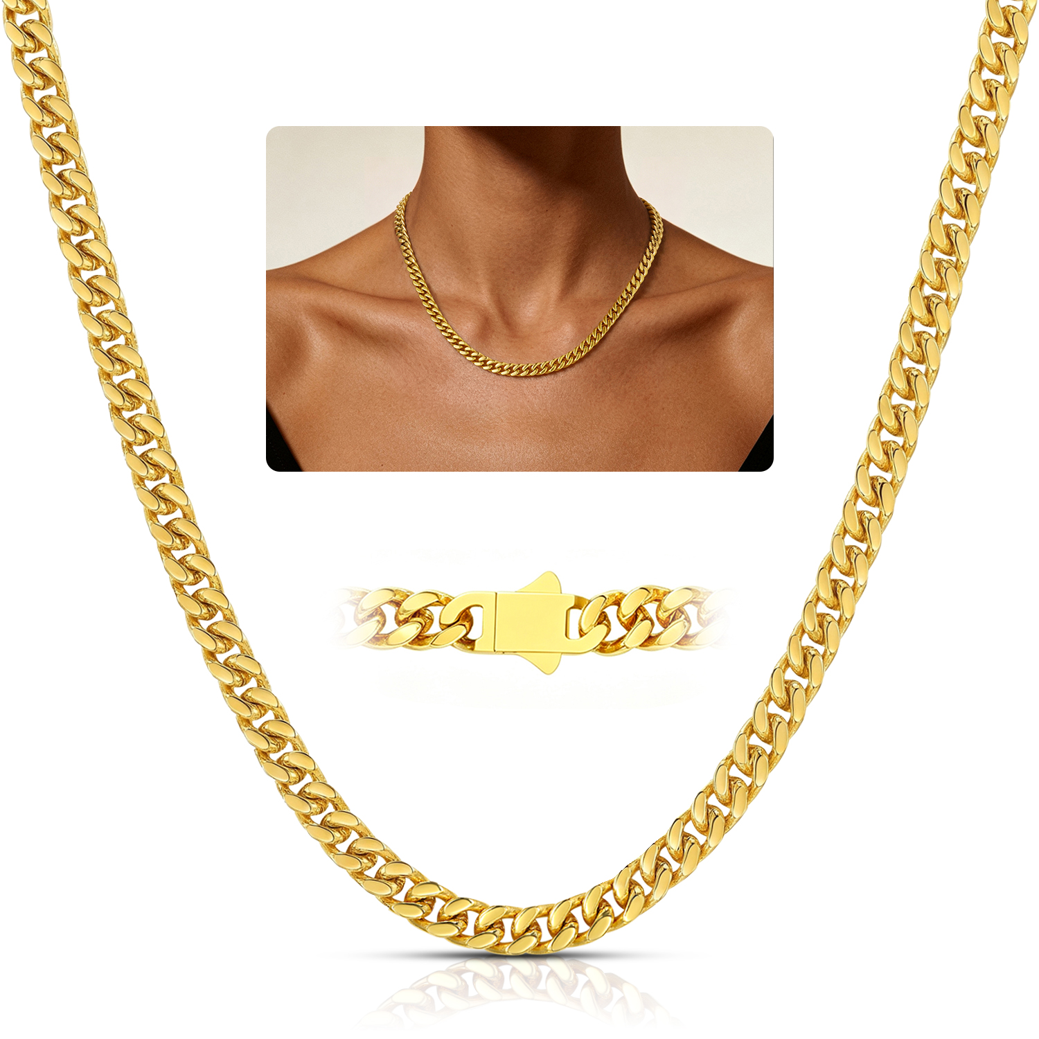 FindChic Chunky Gold Plated Necklace for Women Stainless Steel Hip Hop Cuban Link Chain Birthday Valentines Day Jewelry Gifts Her Girlfriend Wife Lady Female Adults Age Ideas