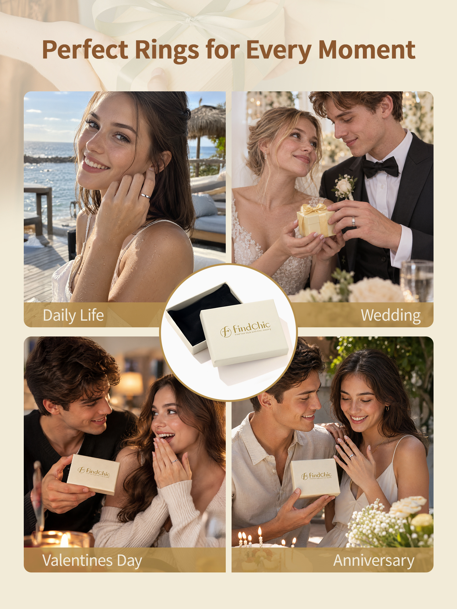 FindChic Simple Band Rings for Women,925 Sterling Silver Ring Engagement Wedding Band for Couple with Gift Box