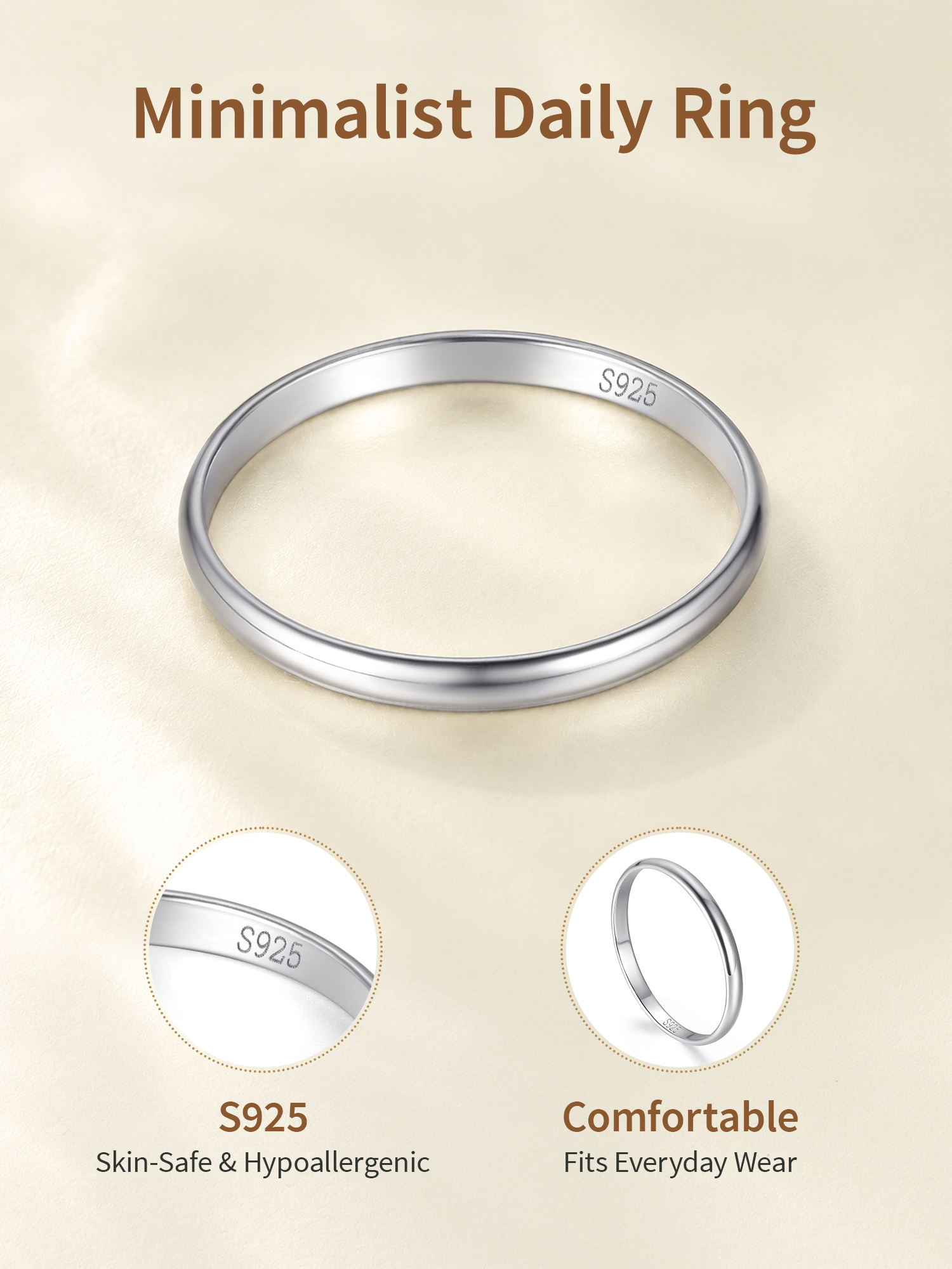 FindChic Simple Band Rings for Women,925 Sterling Silver Ring Engagement Wedding Band for Couple with Gift Box