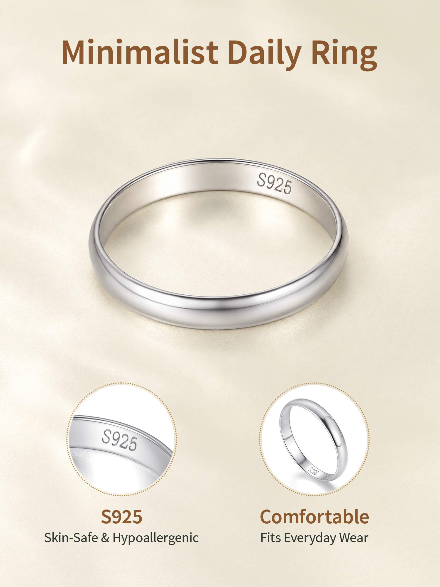 FindChic Simple Band Rings for Women,925 Sterling Silver Ring Engagement Wedding Band for Couple with Gift Box