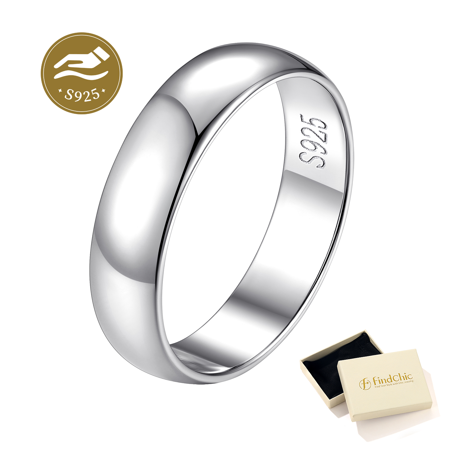 FindChic Simple Band Rings for Women,925 Sterling Silver Ring Engagement Wedding Band for Couple with Gift Box
