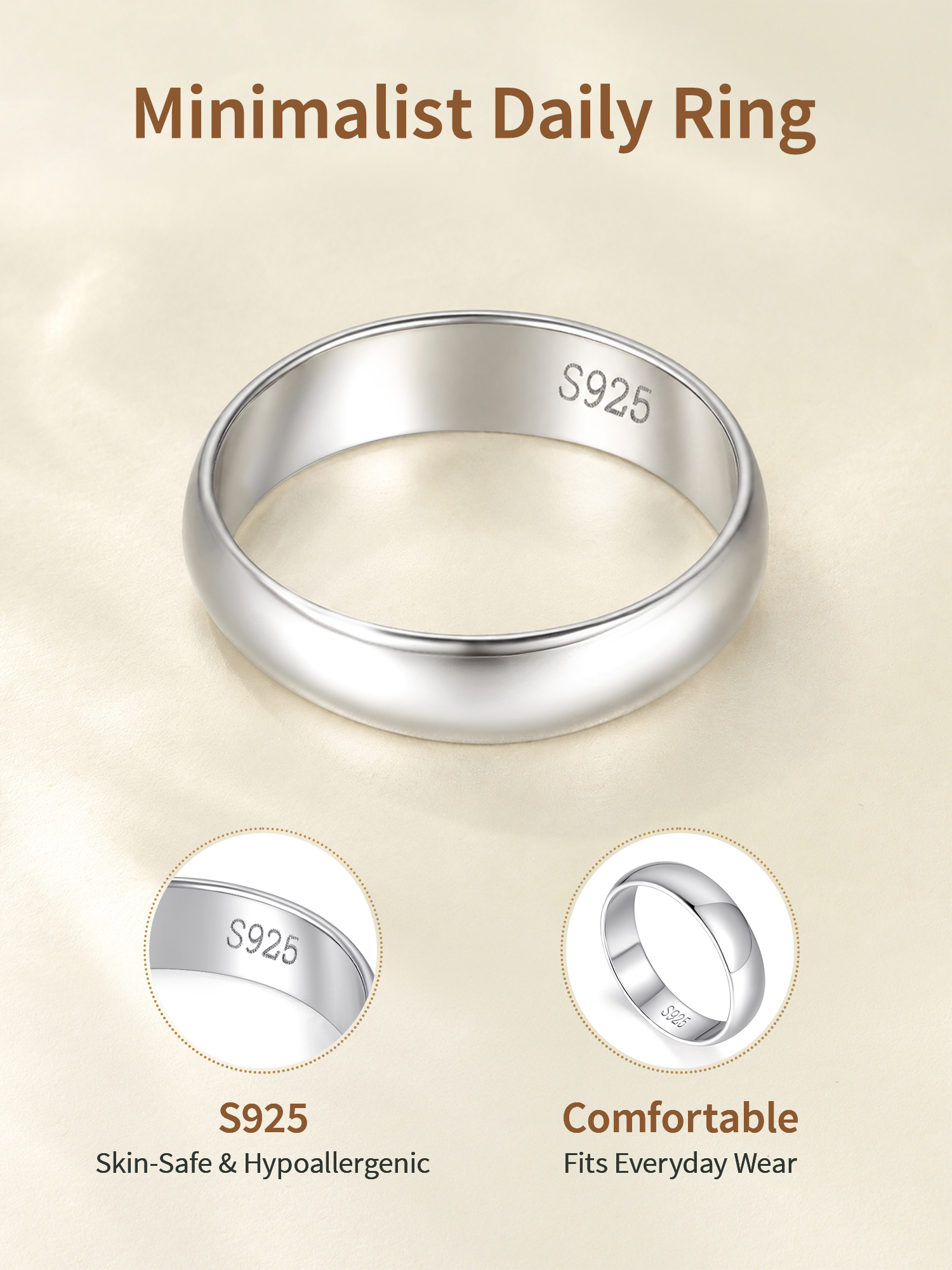 FindChic Simple Band Rings for Women,925 Sterling Silver Ring Engagement Wedding Band for Couple with Gift Box
