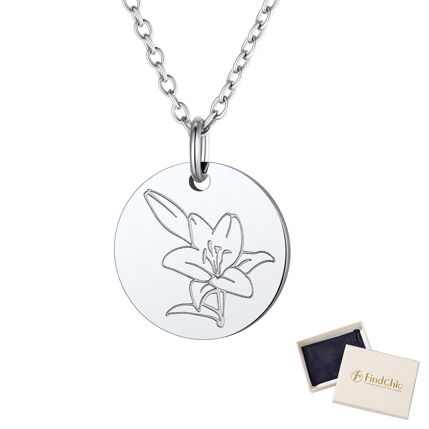 FindChic Birth Flower Necklaces for Women Stainless Steel Guardian Month Floral Carnation Pendant Necklace for Birthday Christmas Jewelry with Gift Box