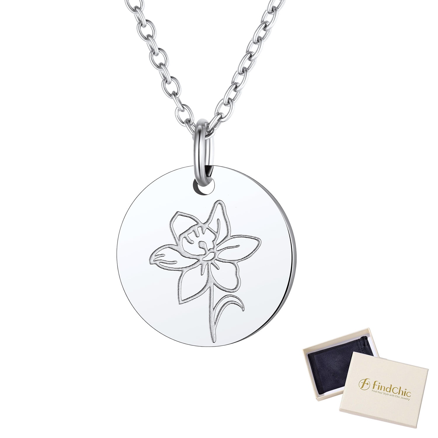 FindChic Birth Flower Necklaces for Women Stainless Steel Guardian Month Floral Carnation Pendant Necklace for Birthday Christmas Jewelry with Gift Box
