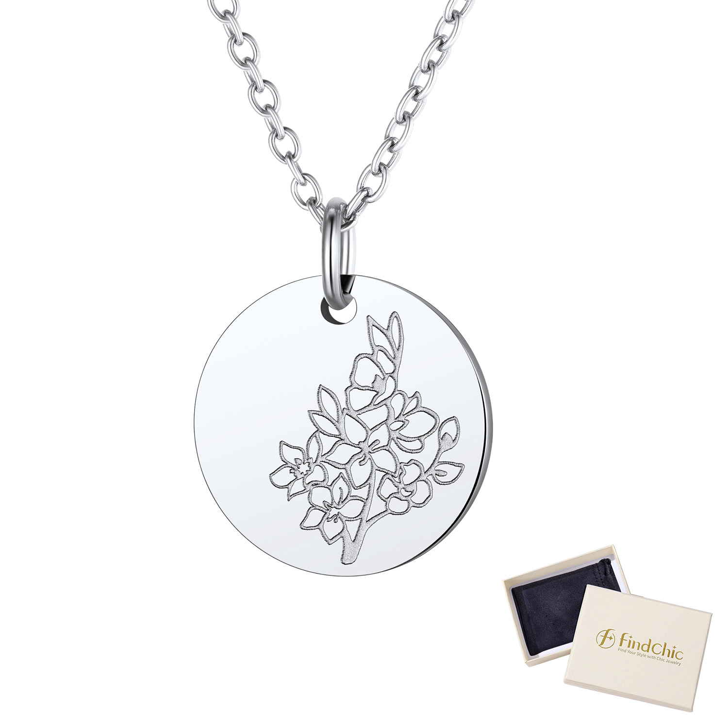 FindChic Birth Flower Necklaces for Women Stainless Steel Guardian Month Floral Carnation Pendant Necklace for Birthday Christmas Jewelry with Gift Box