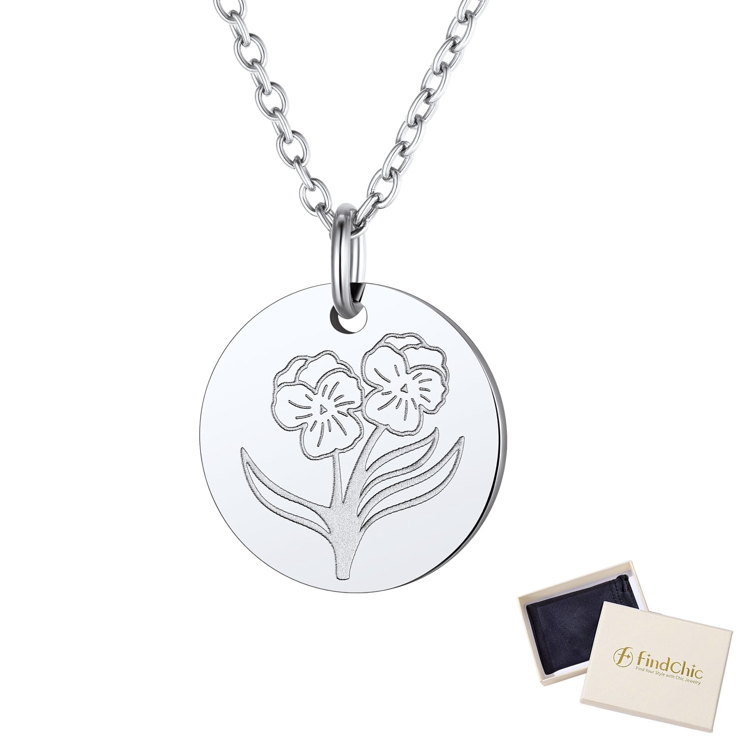 FindChic Birth Flower Necklaces for Women Stainless Steel Guardian Month Floral Carnation Pendant Necklace for Birthday Christmas Jewelry with Gift Box