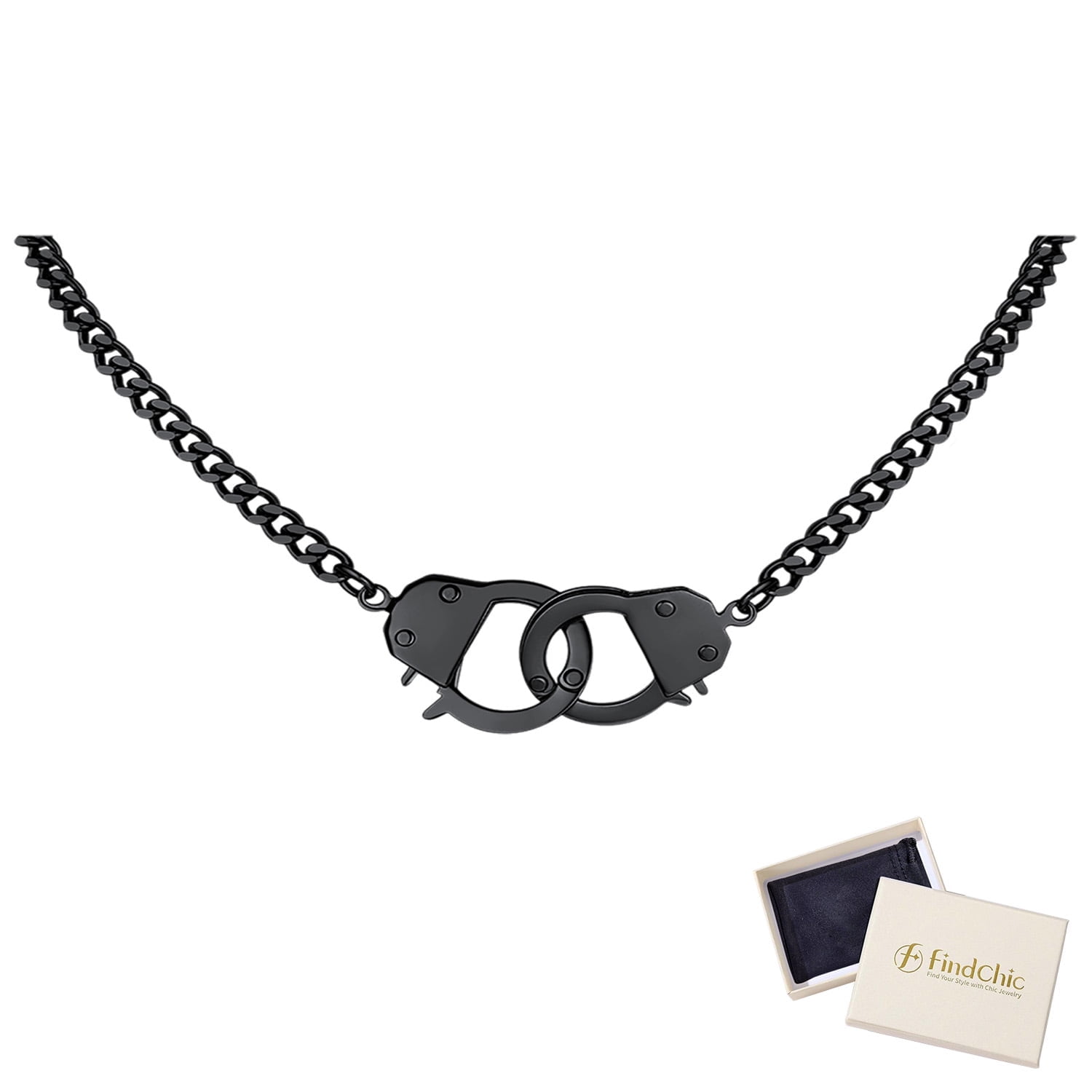 FindChic Handcuffs Choker Cuban Chain Necklaces Infinity Love for Women Stainless Steel Jewelry Gift for Her Birthday Christmas, 14inch