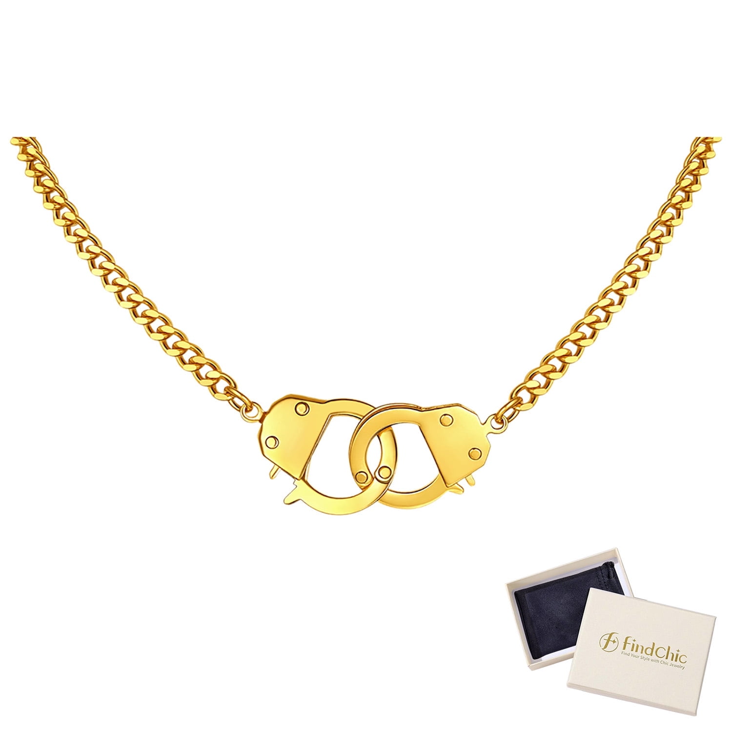 FindChic Handcuffs Choker Cuban Chain Necklaces Infinity Love for Women Stainless Steel Jewelry Gift for Her Birthday Christmas, 14inch