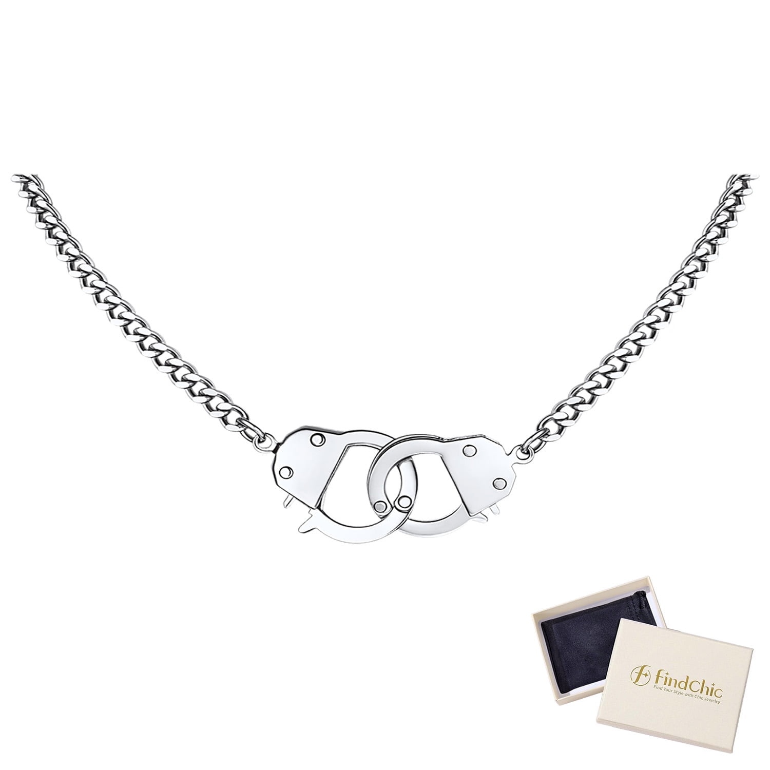 FindChic Handcuffs Choker Cuban Chain Necklaces Infinity Love for Women Stainless Steel Jewelry Gift for Her Birthday Christmas, 14inch