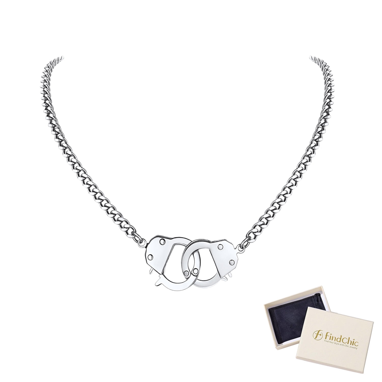 FindChic Handcuffs Choker Cuban Chain Necklaces Infinity Love for Women Stainless Steel Jewelry Gift for Her Birthday Christmas, 14inch