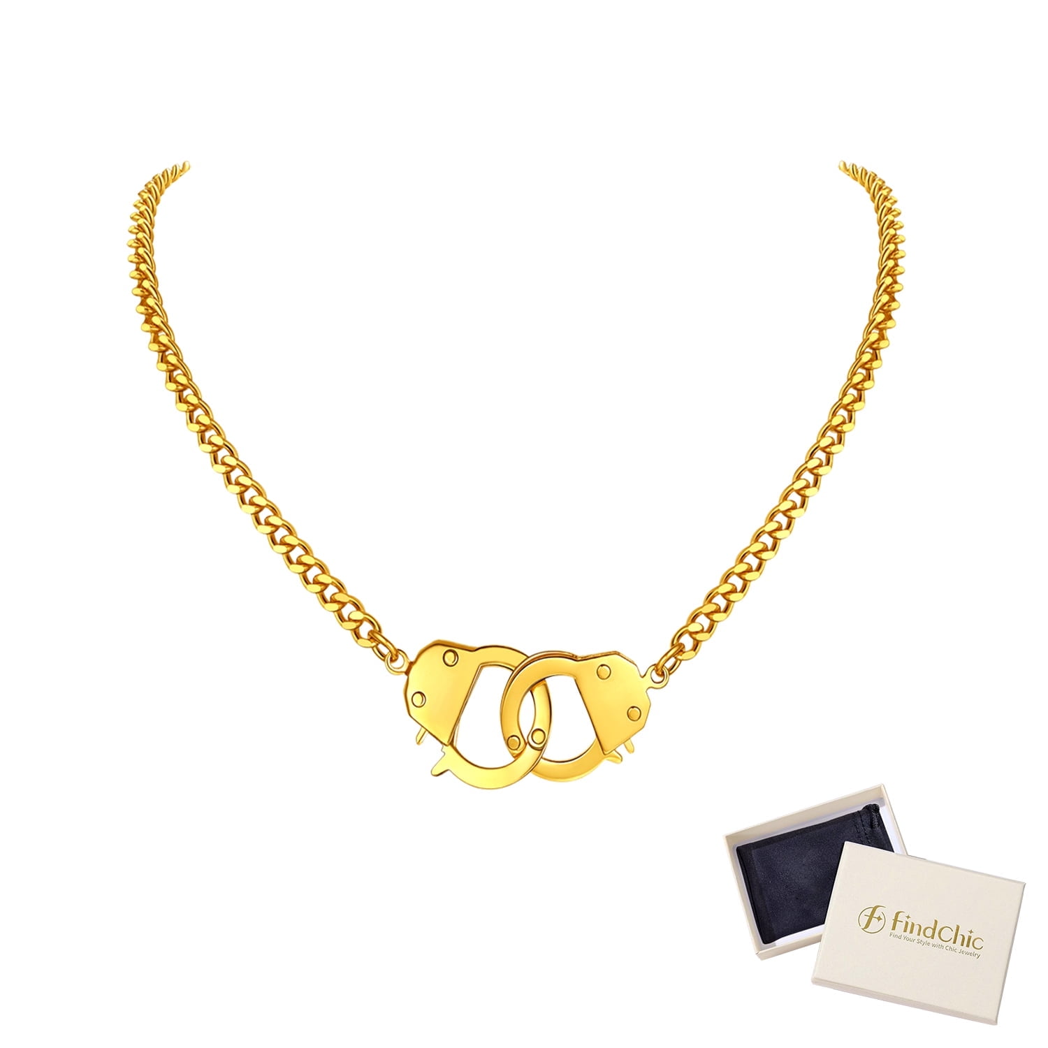 FindChic Handcuffs Choker Cuban Chain Necklaces Infinity Love for Women Stainless Steel Jewelry Gift for Her Birthday Christmas, 14inch