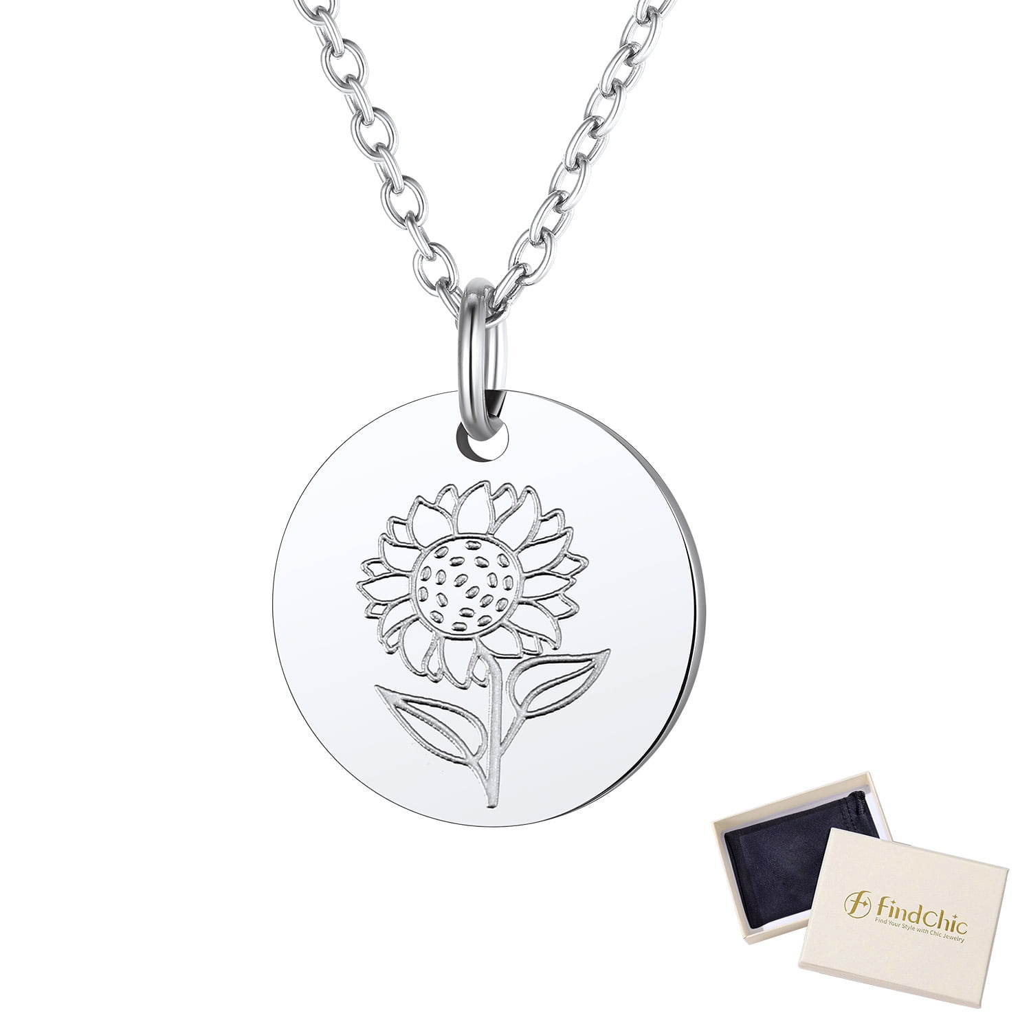 FindChic Birth Flower Necklaces for Women Stainless Steel Guardian Month Floral Carnation Pendant Necklace for Birthday Christmas Jewelry with Gift Box