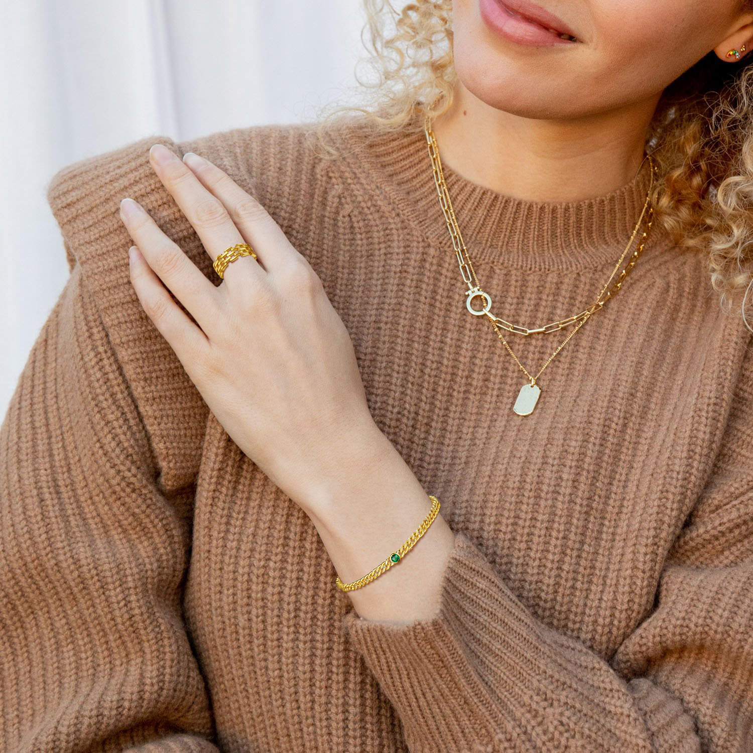 FindChic Bracelets for Women 14K Gold Plated Cuban Chain Birthstone Bracelet for Her Mother Wife Birthday Jan-Dec Valentines Christmas Day Jewelry Gift,6.3 Inch(Packaged)