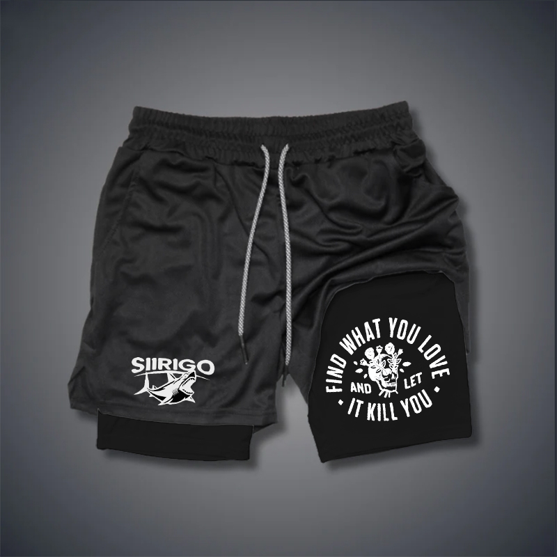 FIND WHAT YOU LOVE Skull with Roses 2 In 1 GYM PERFORMANCE SHORTS