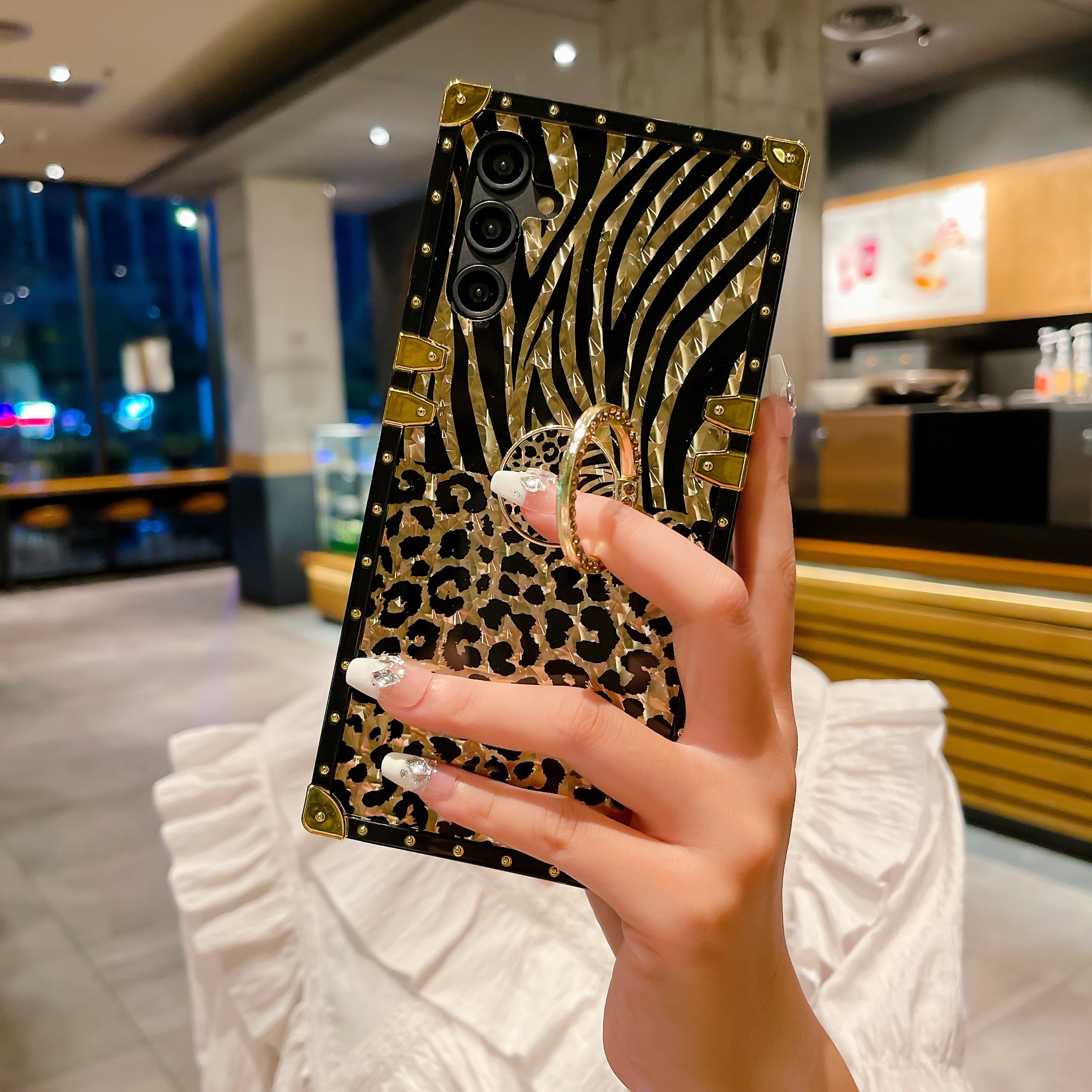 Fashion Leopard Print Rhinestone Stand Case For Samsung