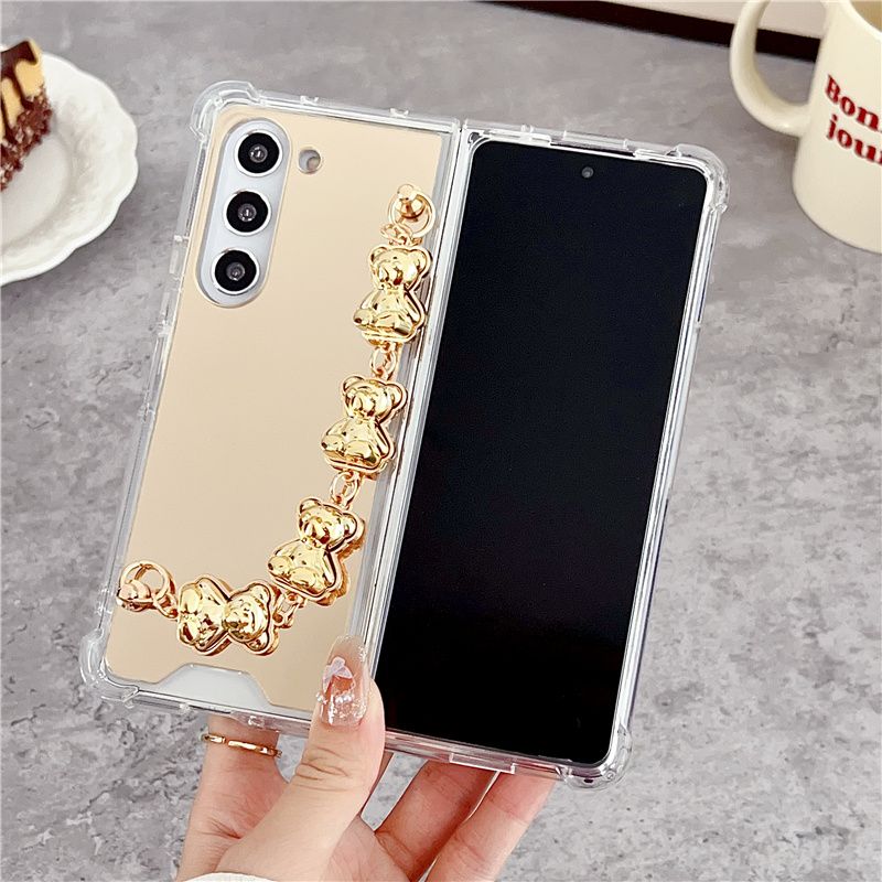 Bear Wristband Mirror Case for Galaxy Z Fold