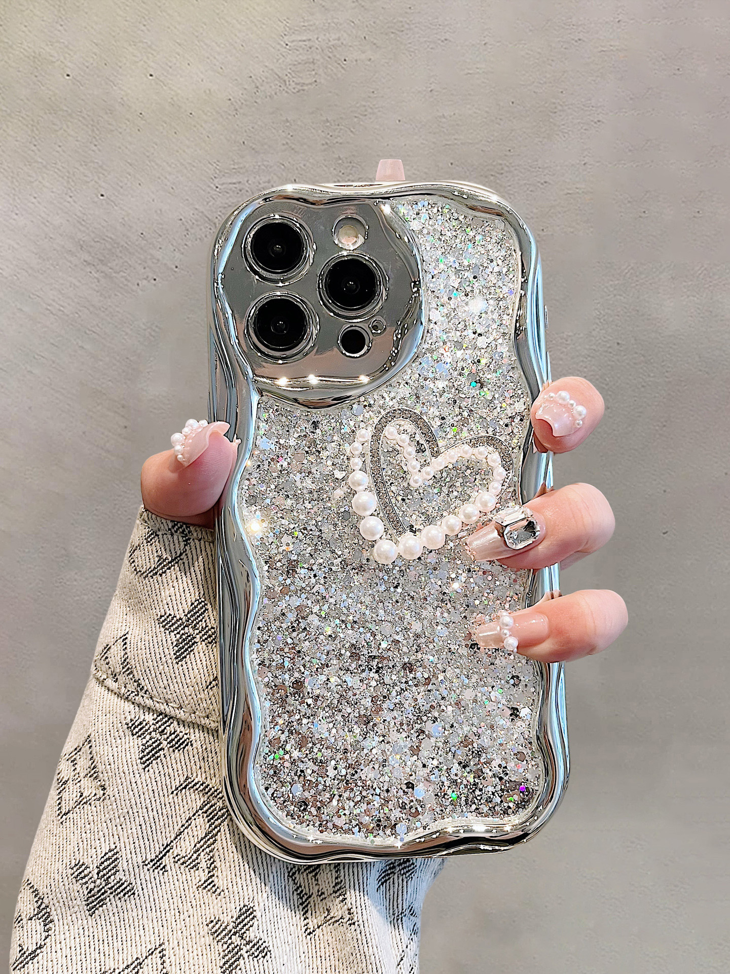 Glitter Sequin Light Luxury Pearl Chain Case