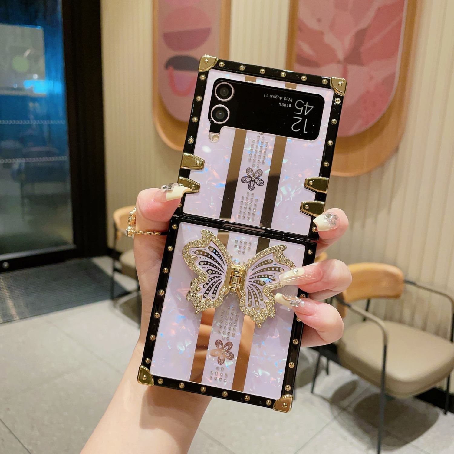 Electroplated Glitter Butterfly Stand Case for Galaxy Z Flip