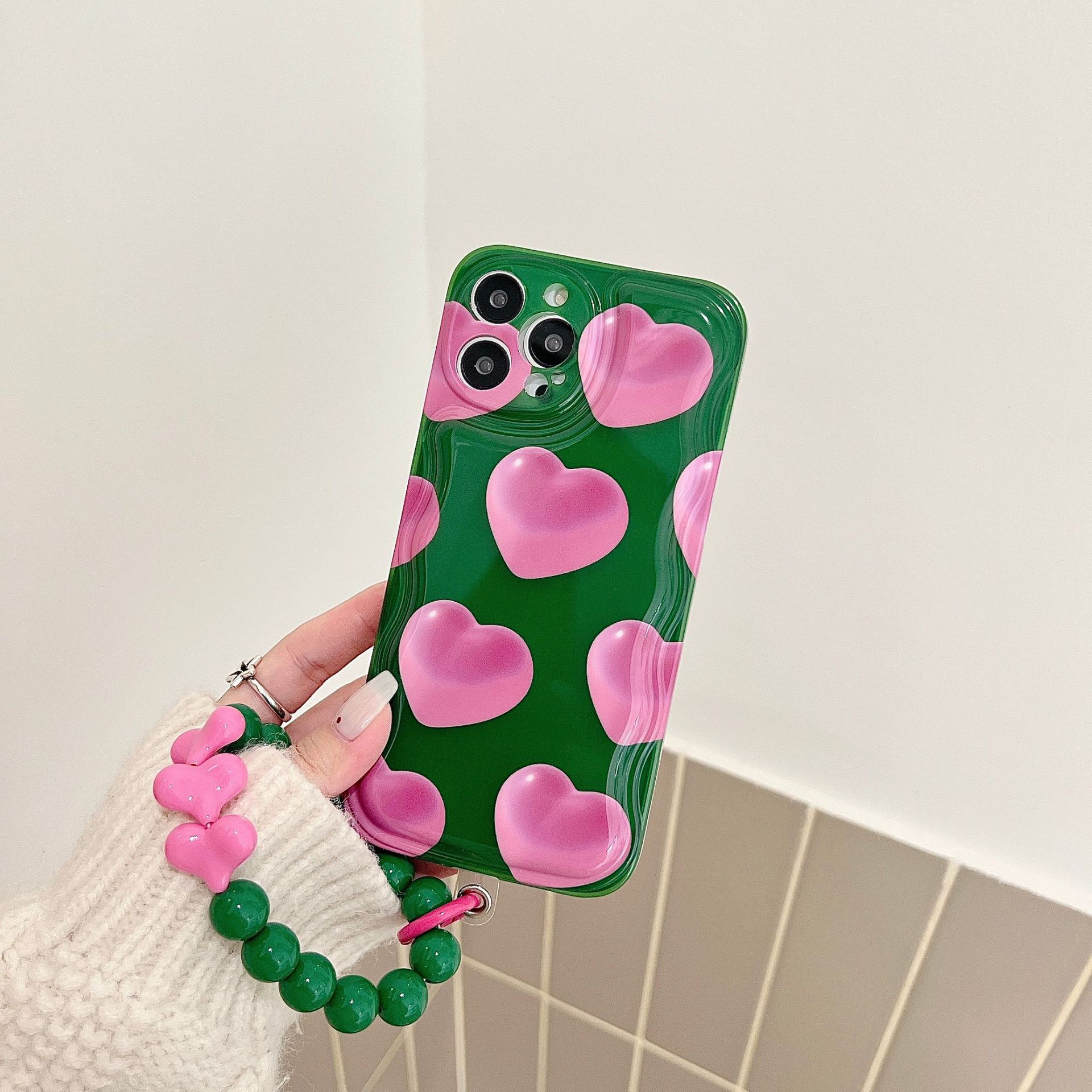 Pink Heart Green Bracelet Case