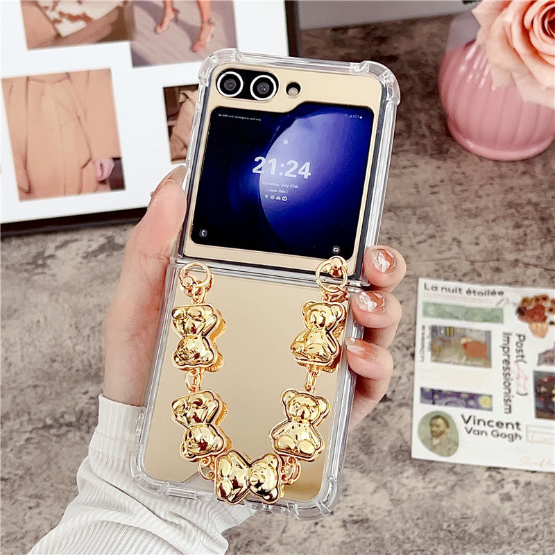 Bear Bracelet Mirror Case for Galaxy Z Flip