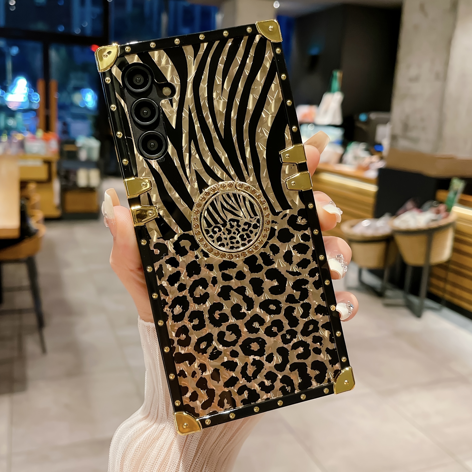 Fashion Leopard Print Rhinestone Stand Case For Samsung