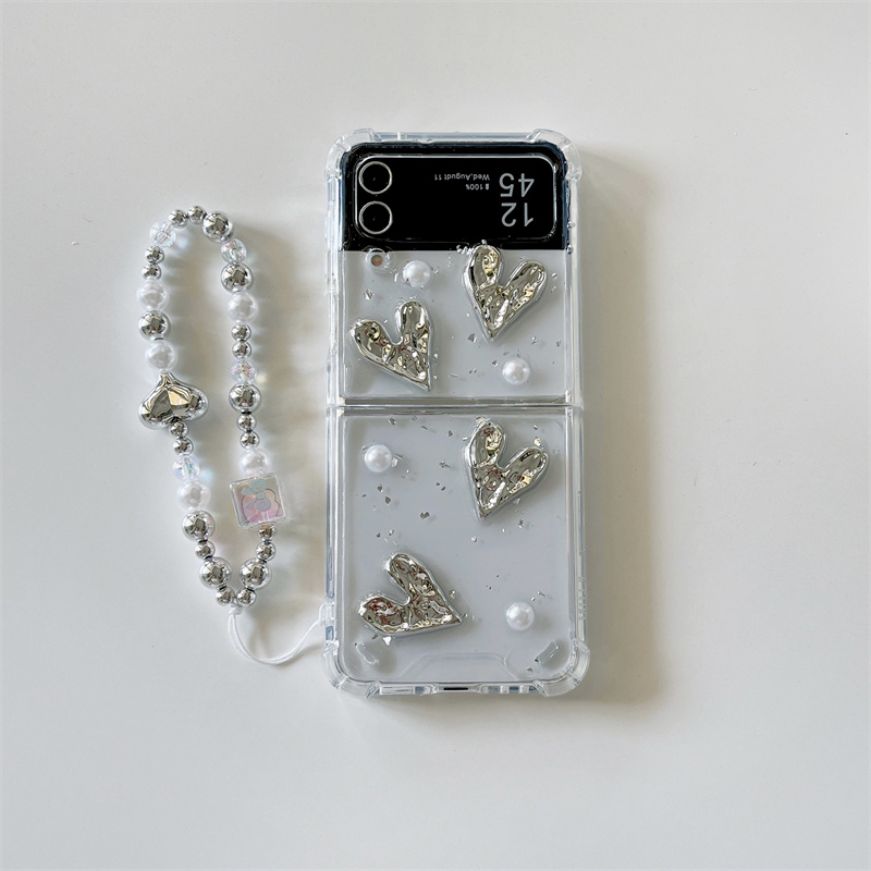 Glitter Pleated Pearl Heart Case