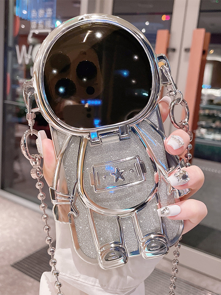 3D Astronaut Lens Mirror Flip Crossbody Case