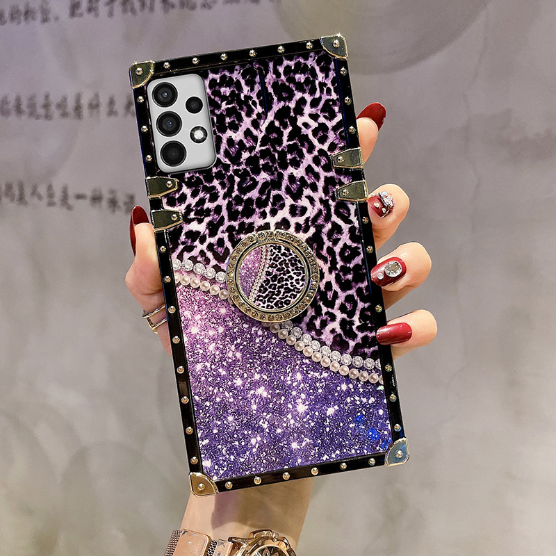 Leopard Print Plated Ring Holder Case For Samsung