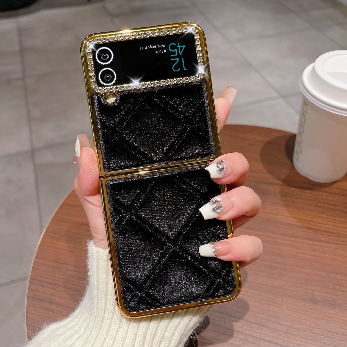 Golden Edge Diamond Plush Case for Galaxy Z Flip