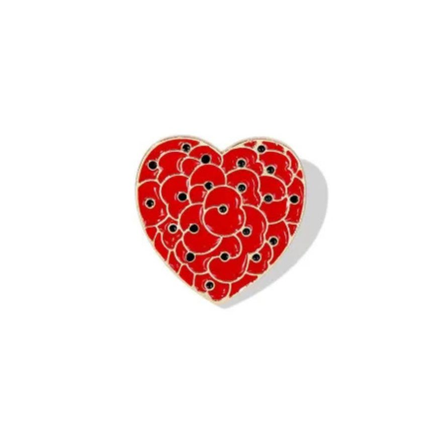 Lest We Forget Red Poppy Heart Brooch