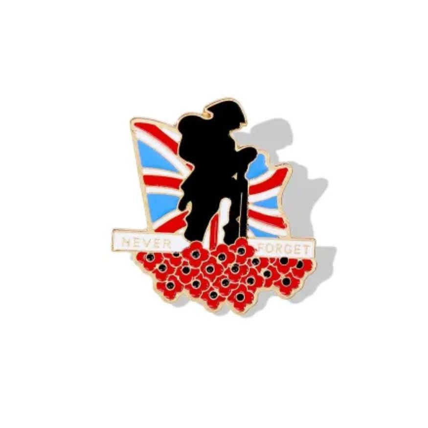 Lest We Forget Red Poppy Soldier Brooch