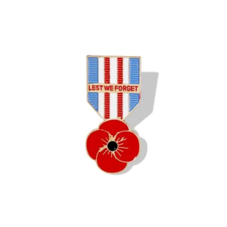 Lest We Forget Red Poppy Medal Brooch