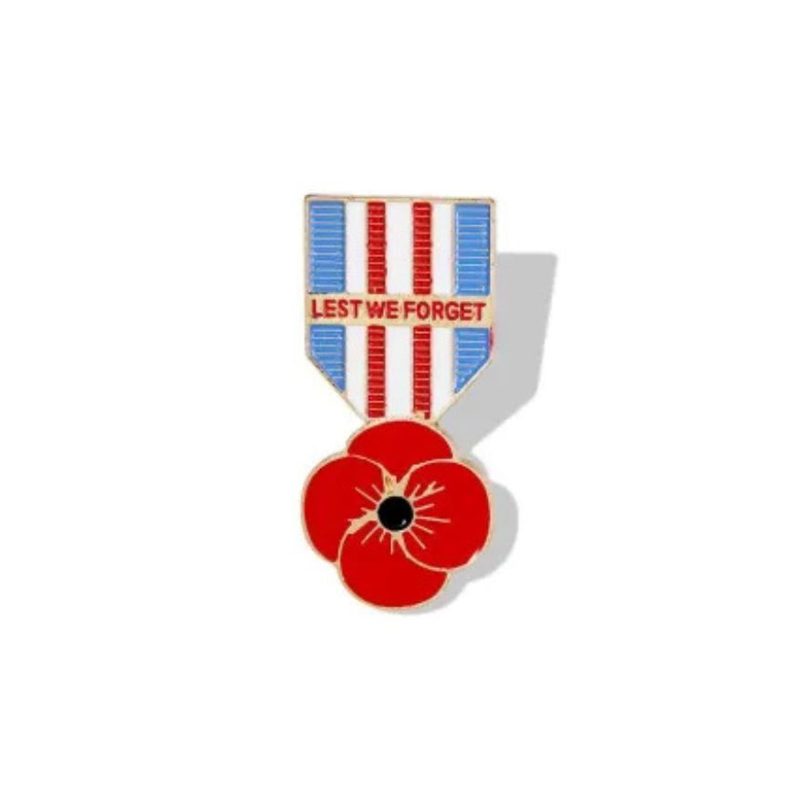 Lest We Forget Red Poppy Medal Brooch
